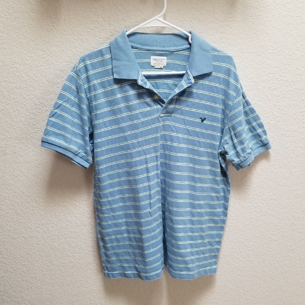 AEO Mens Blue Striped Polo